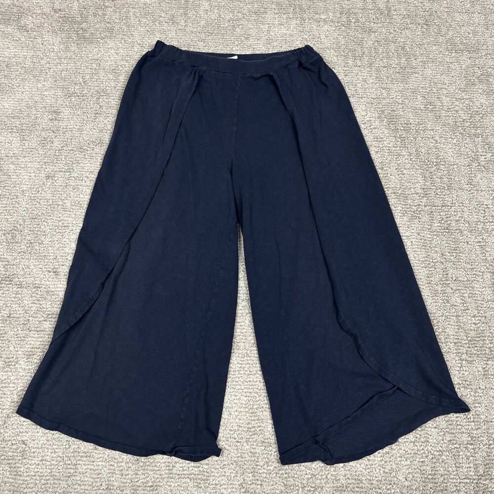 Vimmia Pants Womens Medium Wide Leg Crop Wrap Cotton USA Stretch Navy Blue